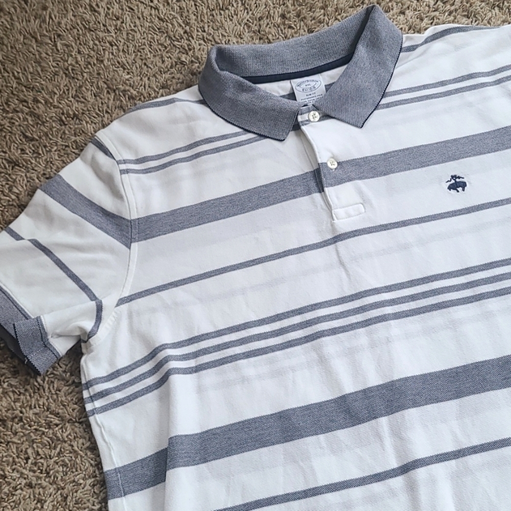 Brooks Brothers Polo Mens 2XL XXL Slim Fit Logo Strips